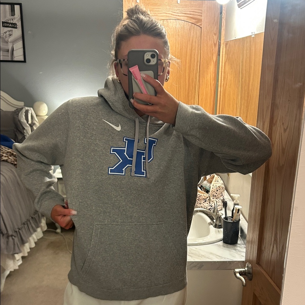 Nike Gray and Blue Men's Hoodie